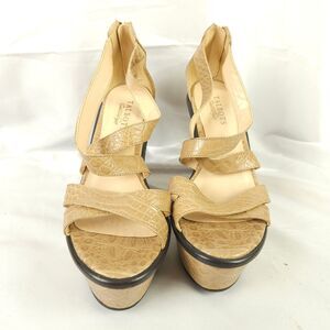Talbots Womens 7 Beige Croc‎ Print Open Toe Sandals Platform Wedge Leather